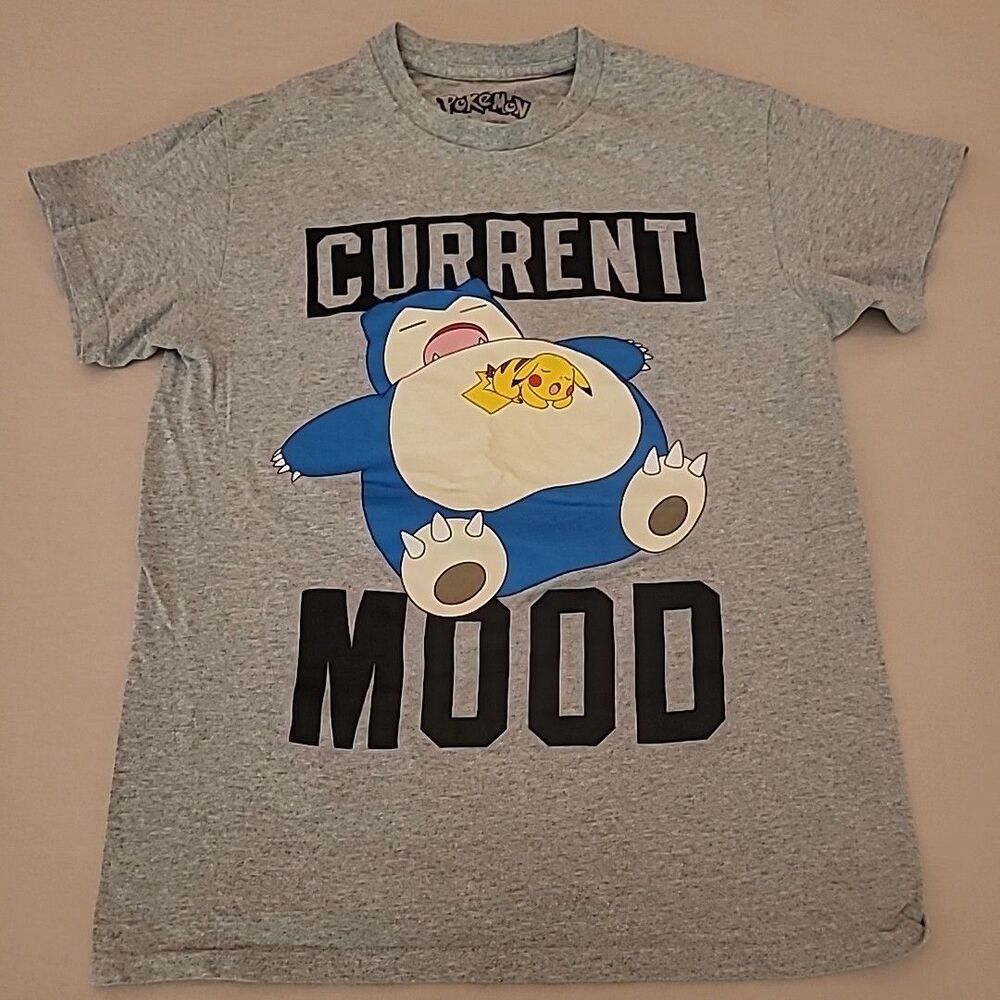 Pokemon Snorlax Pikachu “Current Mood” T-Shirt Men’s Small Gray Hybrid 2024